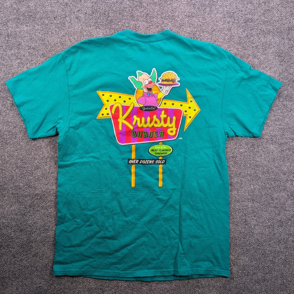 The Simpsons Krusty Burger Graphic T-Shirt Mens L Teal Green Mad Engine
